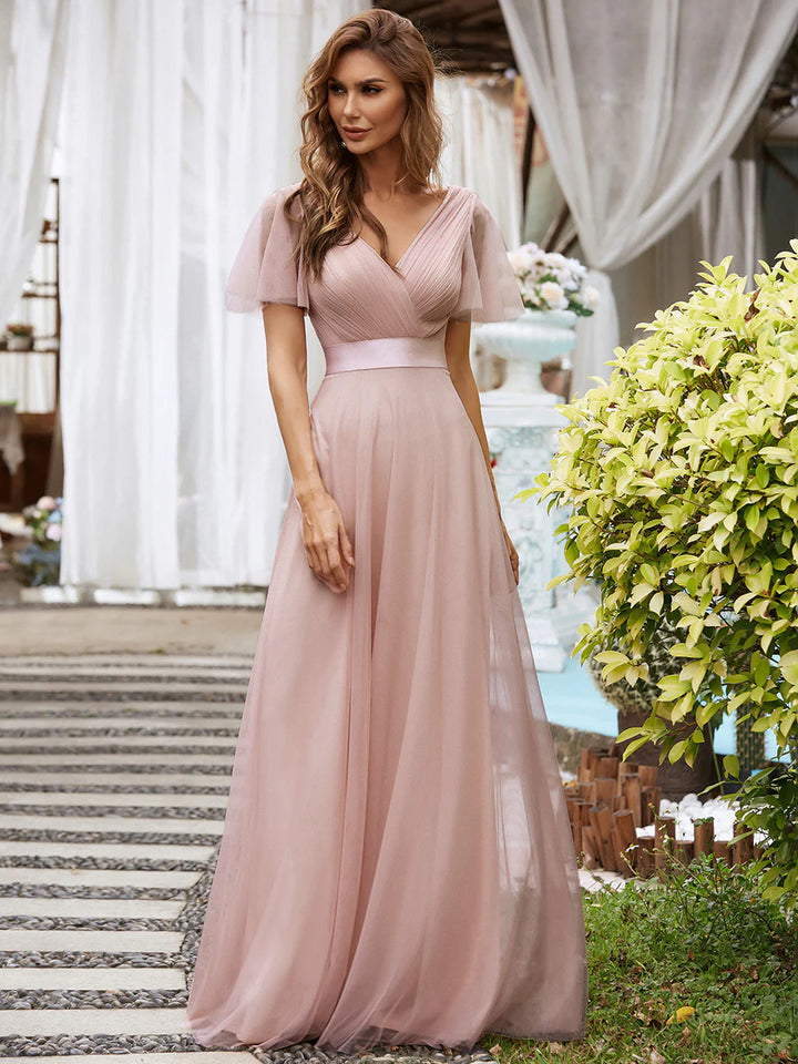 Women's V-Neck A-Line Floor-Length Bridesmaid Dresses