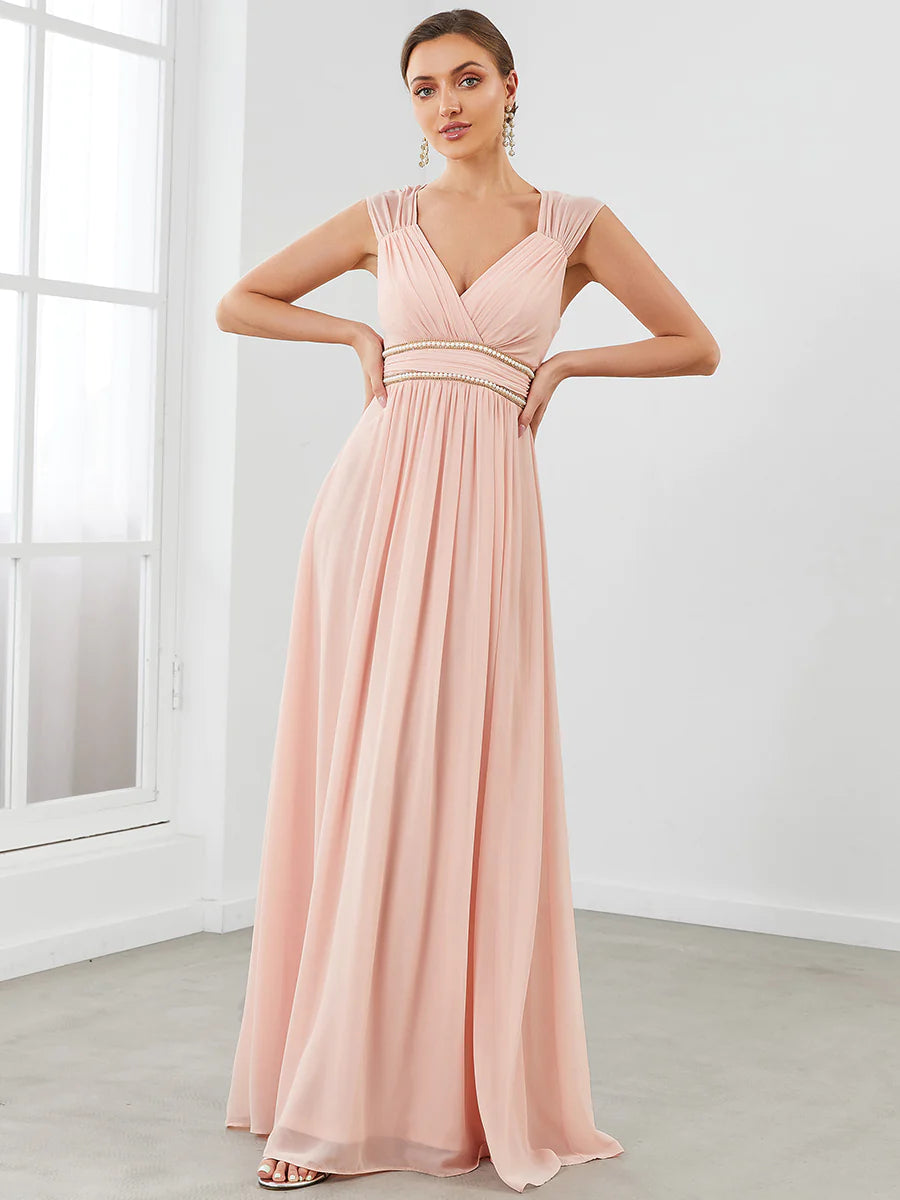 V-Neck Flowy Sleeveless Bridesmaid Dress - CALABRO®