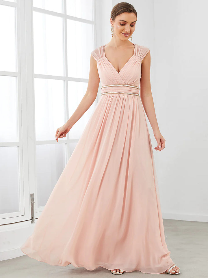 V-Neck Flowy Sleeveless Bridesmaid Dress - CALABRO®