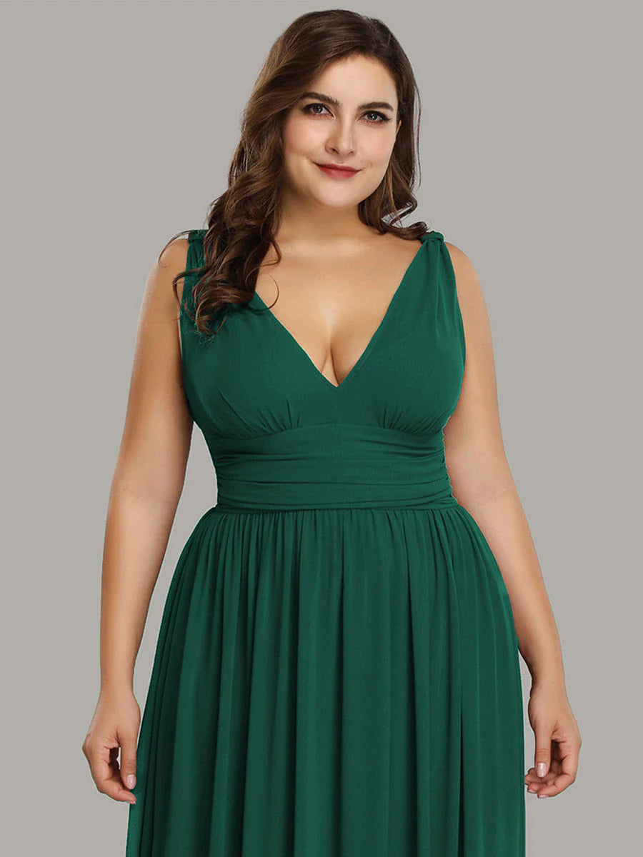 V-Neck Ruched Top Flowy Plus Size Evening Dresses - CALABRO®