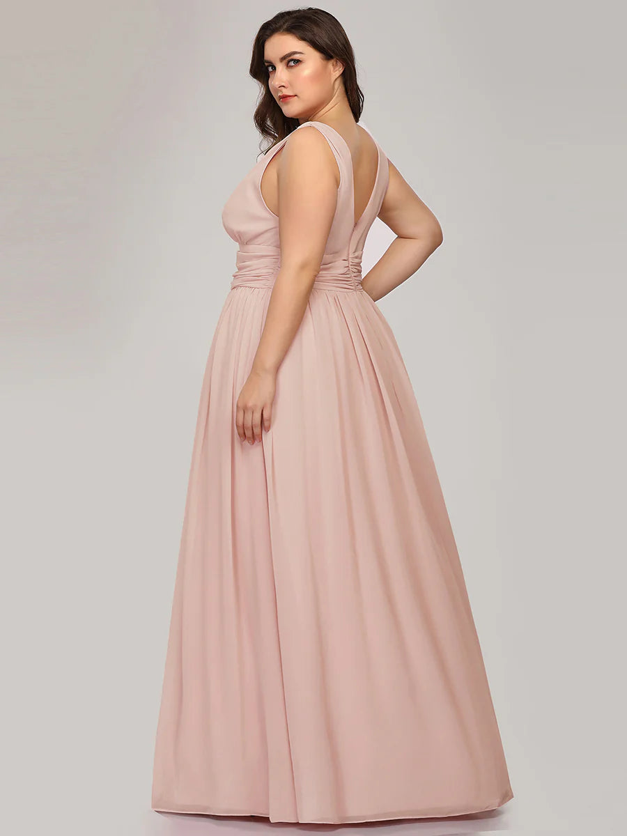 Double V-Neck Maxi Long Plus Size Evening Dresses