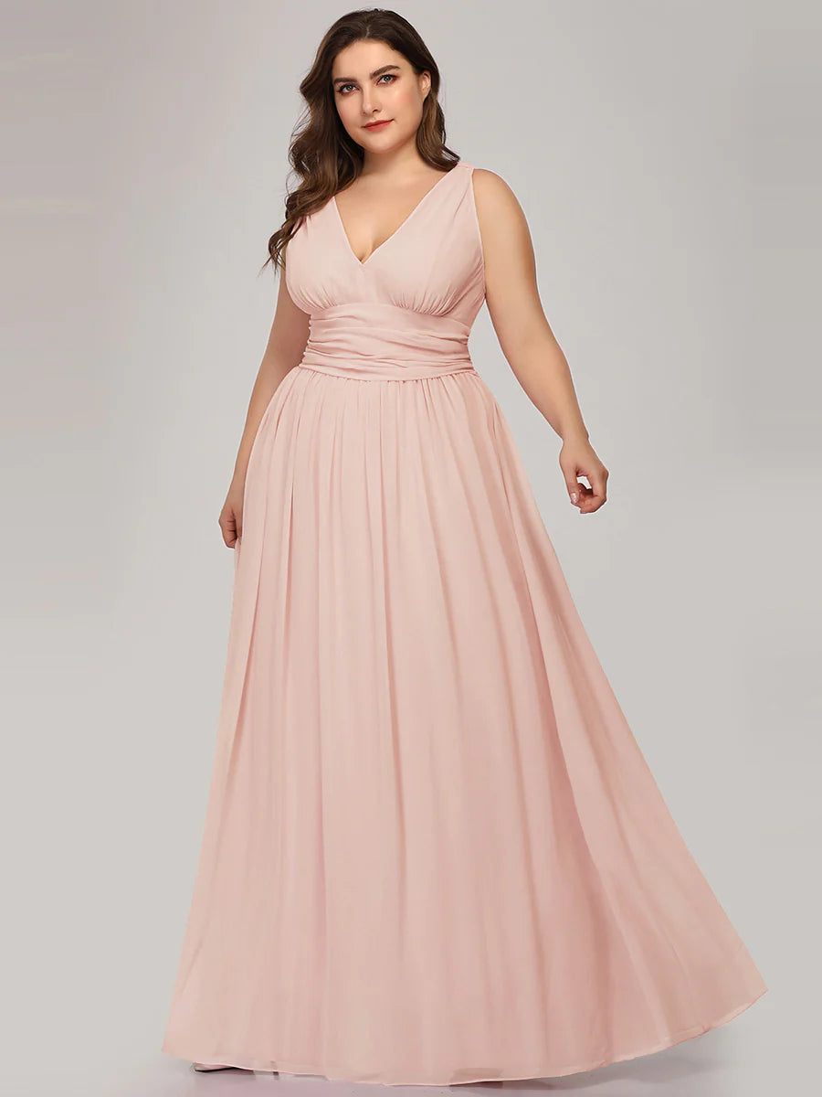 Double V-Neck Maxi Long Plus Size Evening Dresses