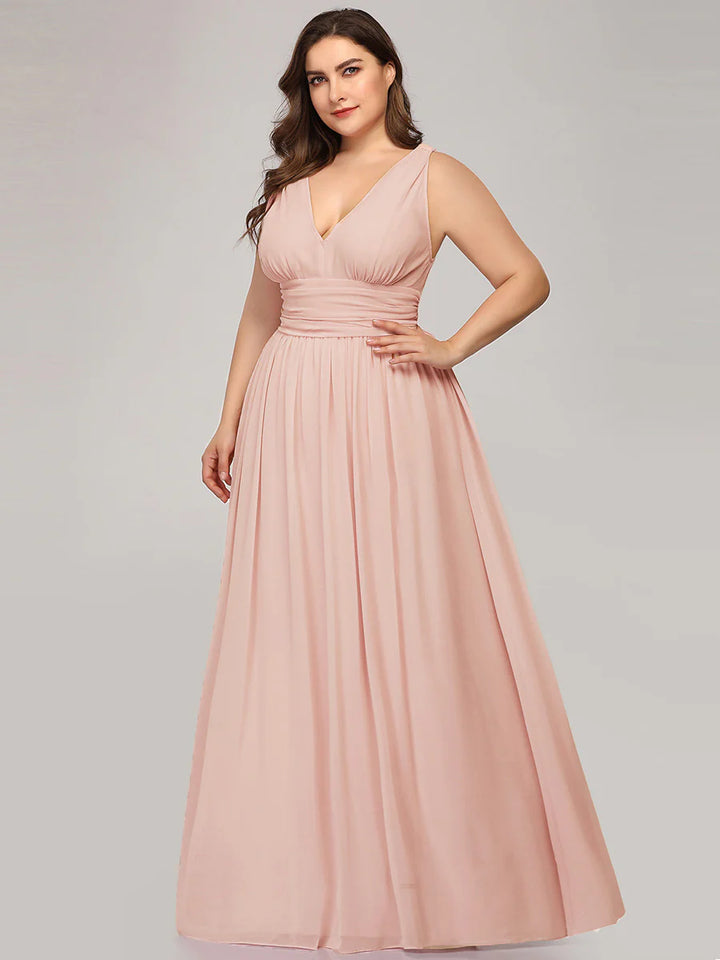 Double V-Neck Maxi Long Plus Size Evening Dresses