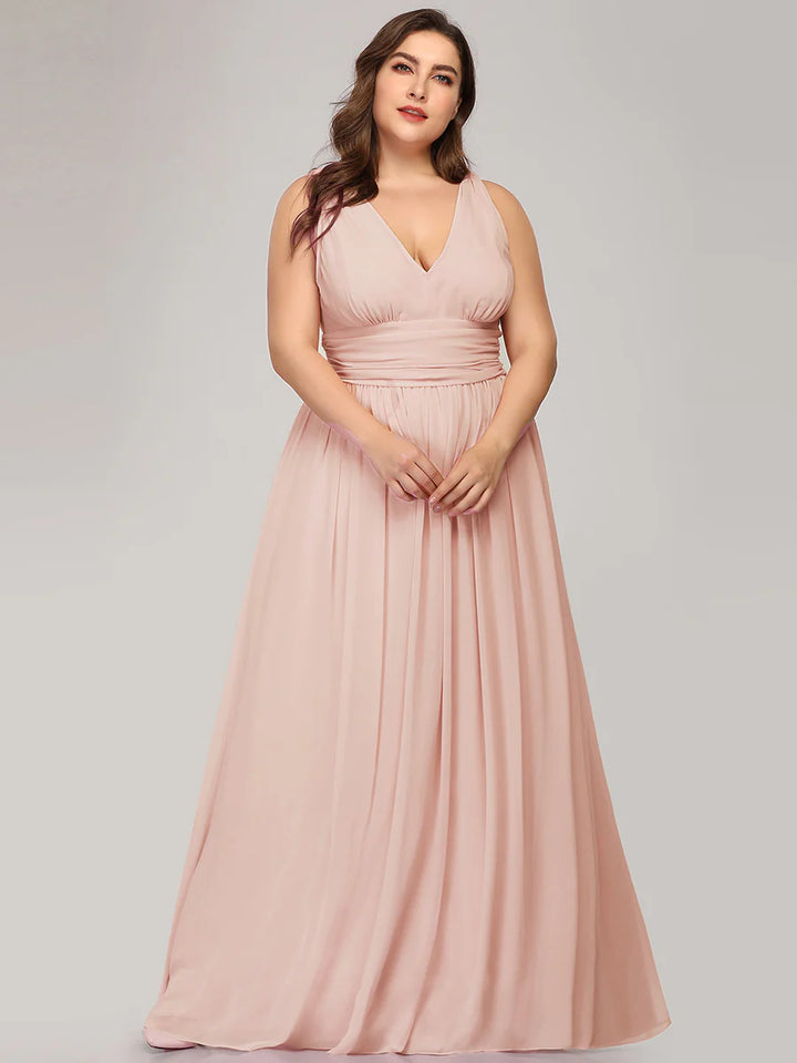 Double V-Neck Maxi Long Plus Size Evening Dresses