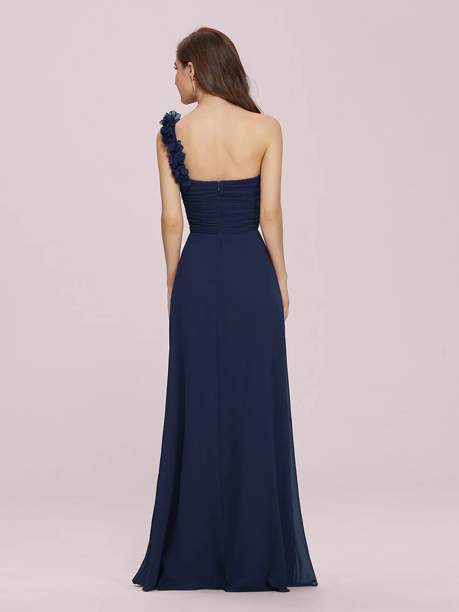 One Shoulder Bridesmaid Dresses With Flower Decoration