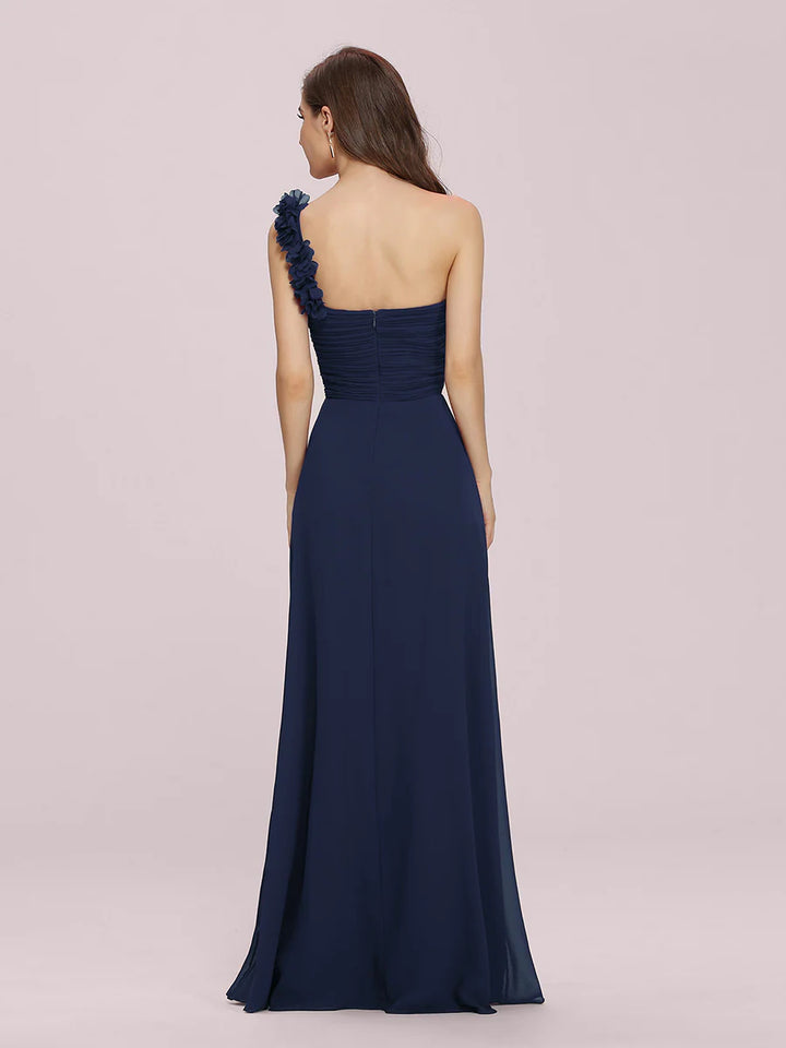 One Shoulder Bridesmaid Dresses With Flower Decoration