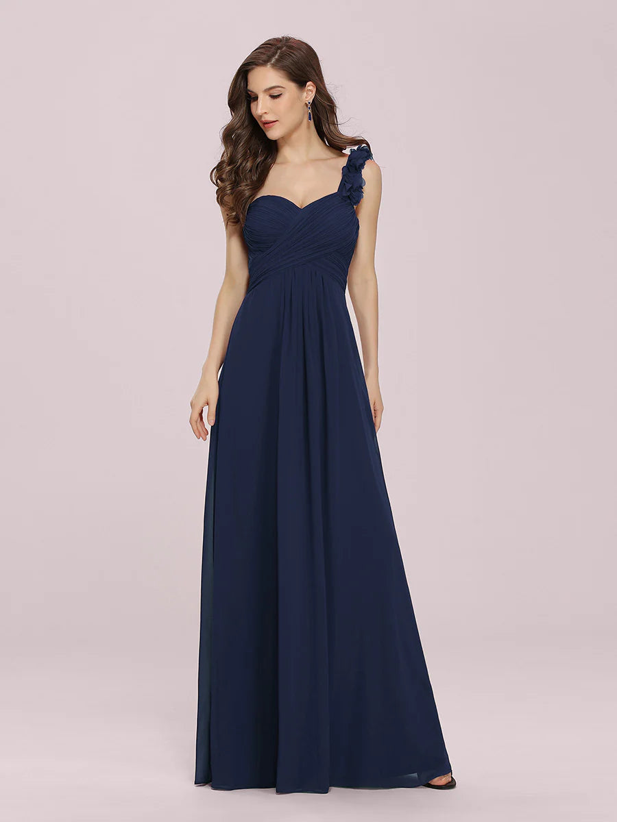 One Shoulder Bridesmaid Dresses With Flower Decoration