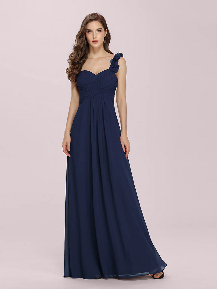 One Shoulder Bridesmaid Dresses With Flower Decoration