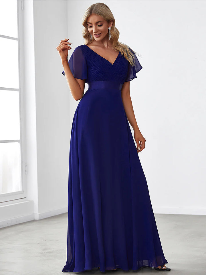 Glamorous Double V-Neck Ruffles Padded Evening Dresses