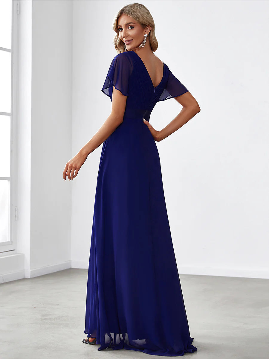 Glamorous Double V-Neck Ruffles Padded Evening Dresses