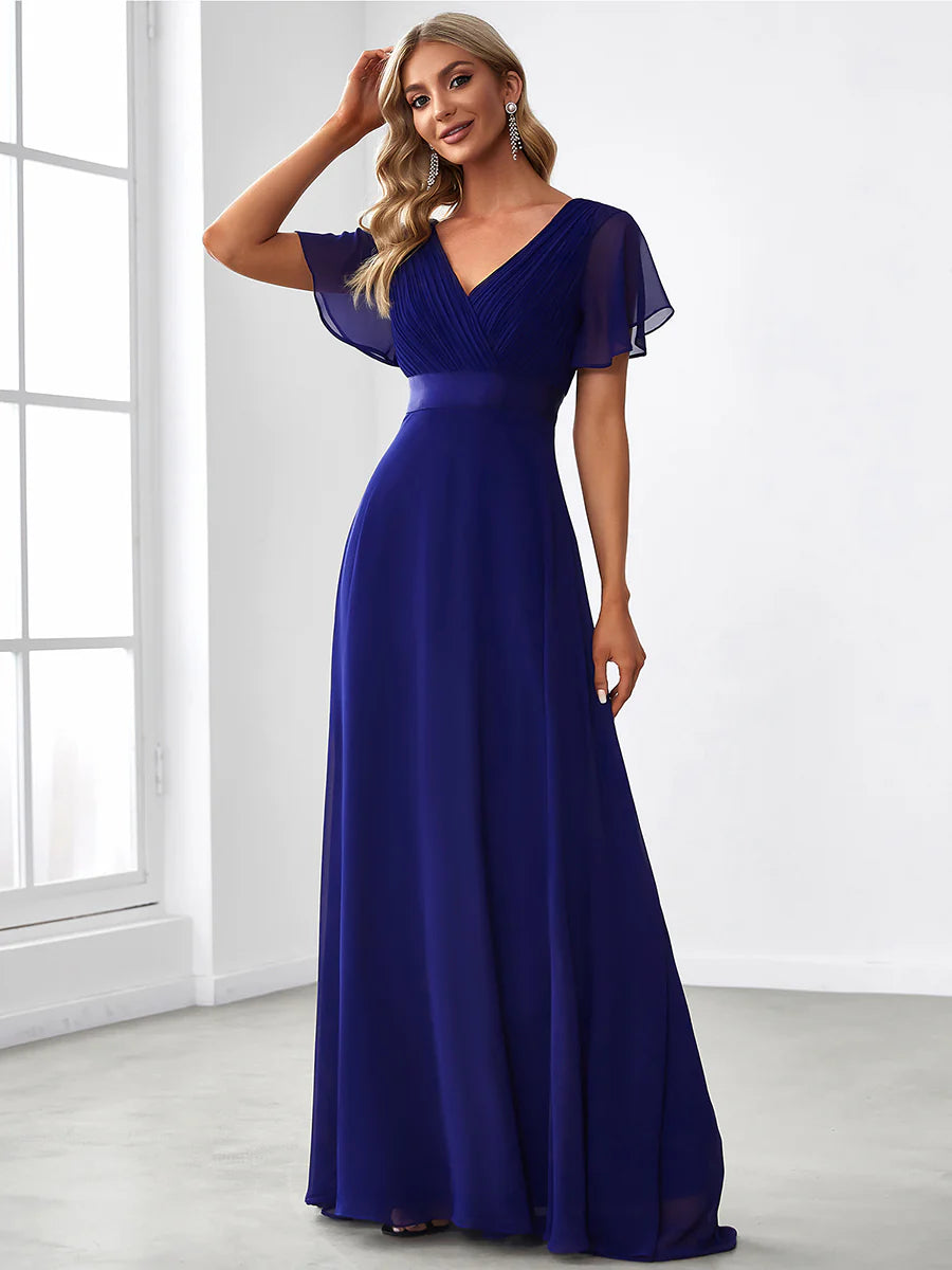 Glamorous Double V-Neck Ruffles Padded Evening Dresses
