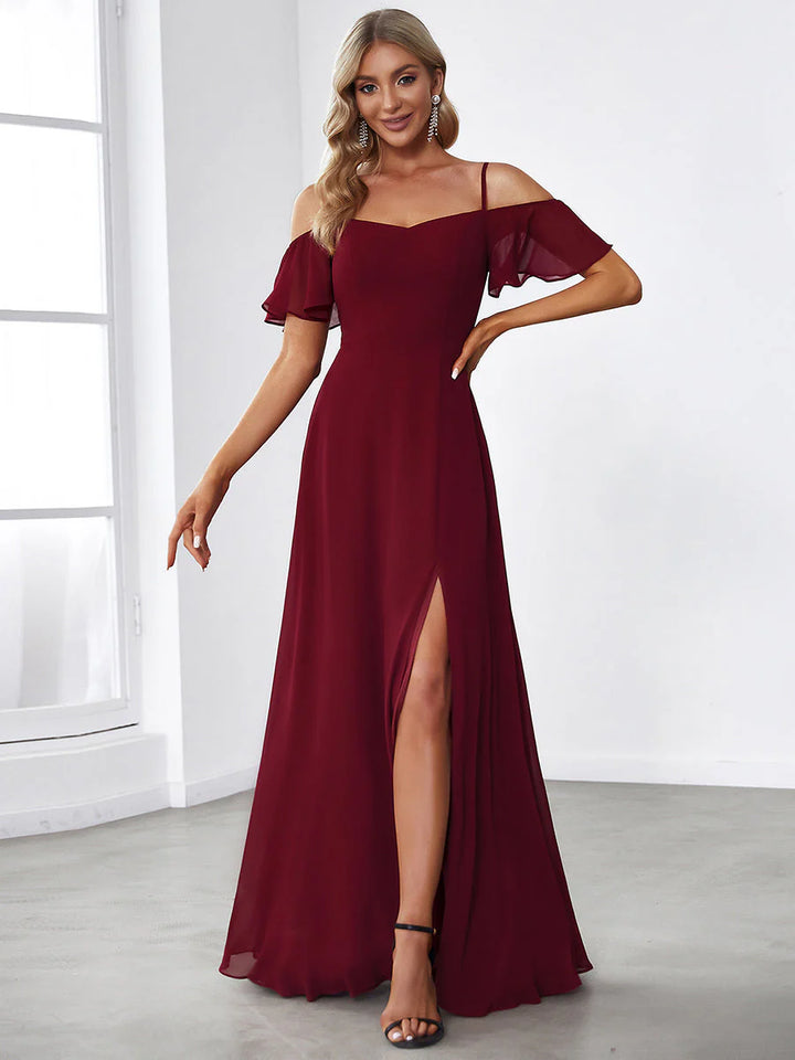 Flattering Deep V Neck Flare Sleeves Bridesmaid Dresses