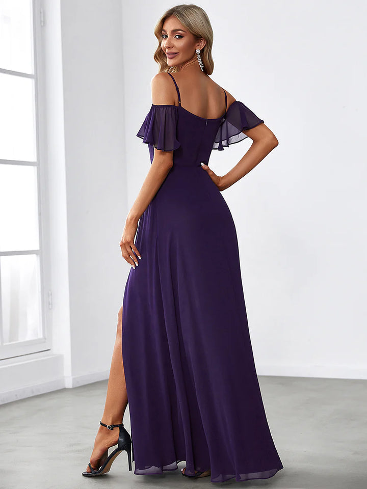 High Split Chiffon Evening Dress With Spaghetti Straps