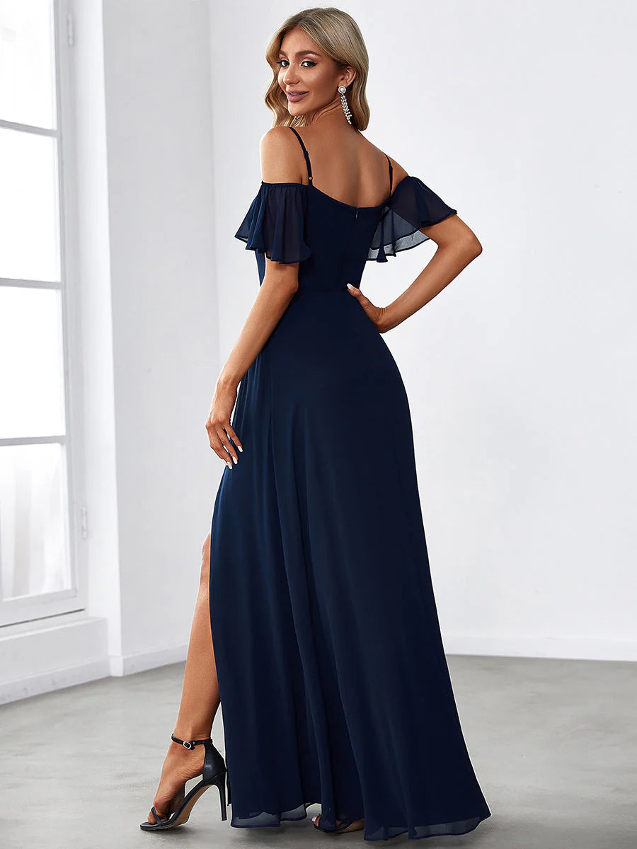 Flattering Deep V Neck Flare Sleeves Bridesmaid Dresses