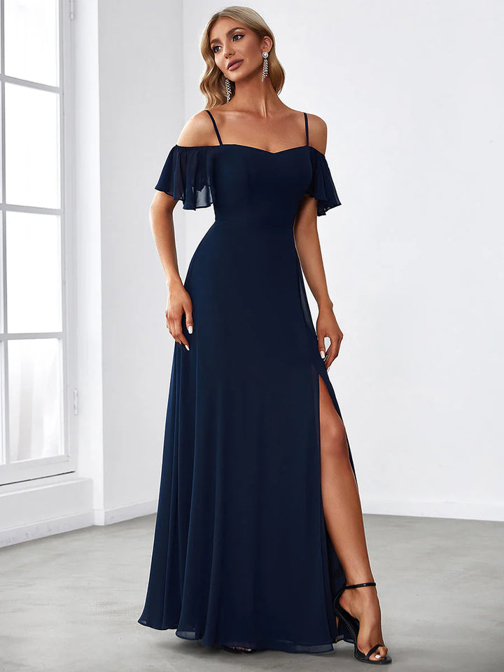 Flattering Deep V Neck Flare Sleeves Bridesmaid Dresses