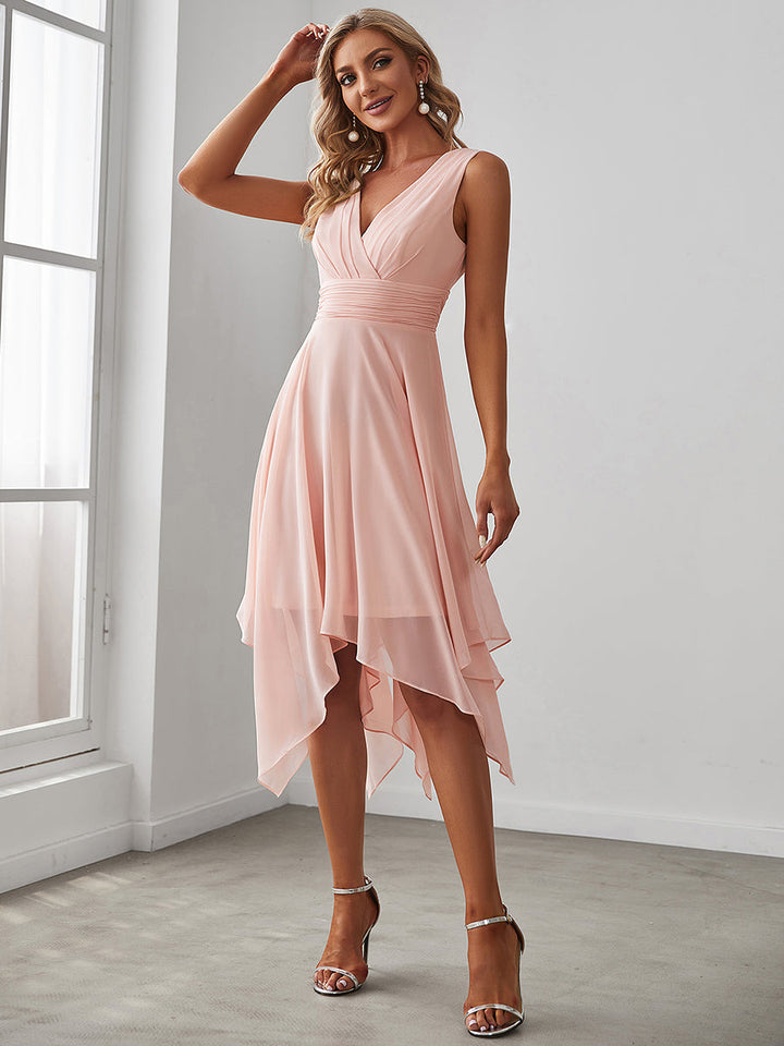 Knee Length Chiffon Bridesmaid Dress with Irregular Hem - CALABRO®