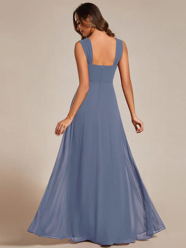 Chiffon Square Neck Bridesmaid Dress With Sleeveless