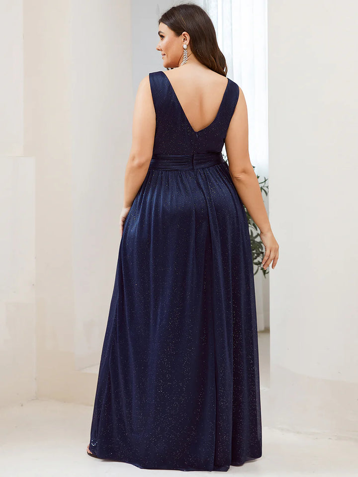 Double V Neck Maxi Long Plus Size Evening Dresses