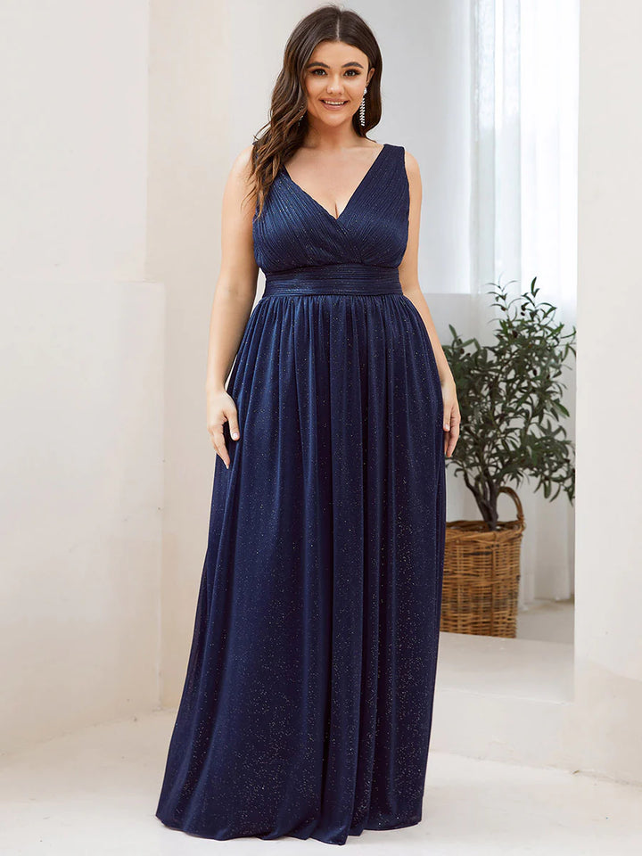 Double V Neck Maxi Long Plus Size Evening Dresses