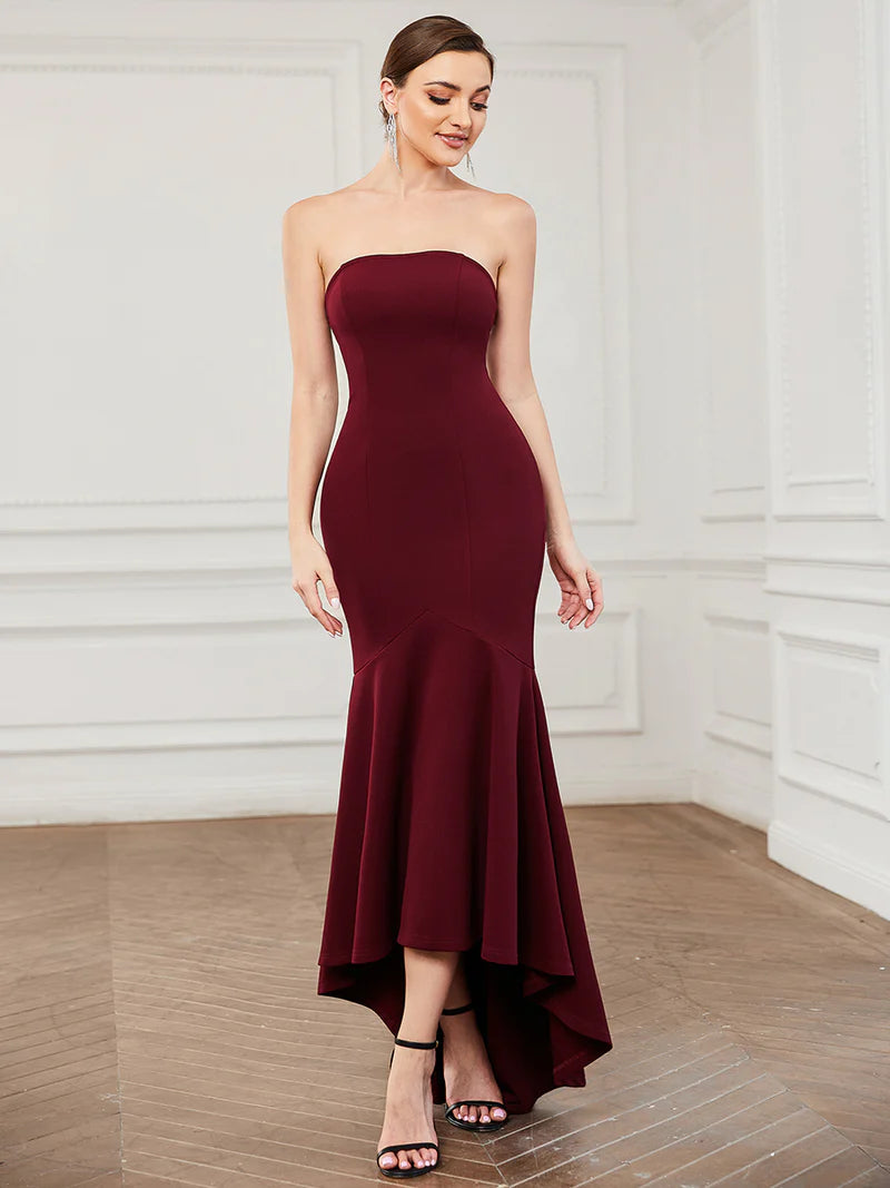 Strapless High-Low Fitted Evening Dress - CALABRO®