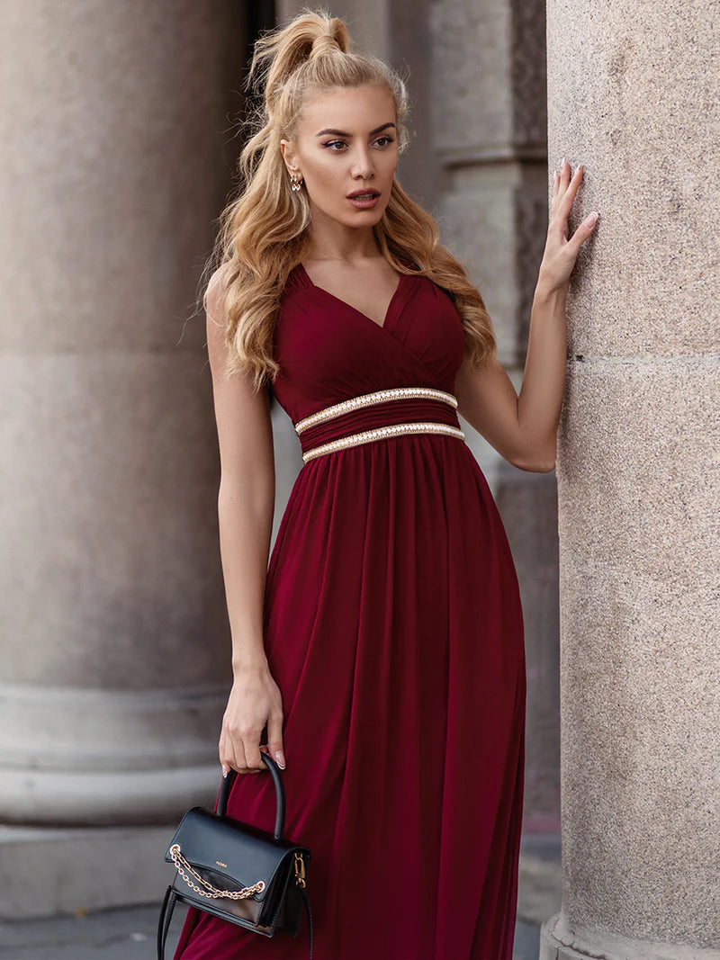 V-Neck Flowy Sleeveless Bridesmaid Dress - CALABRO®