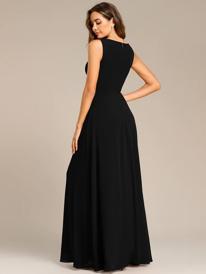 A-Line V Neck Appliques Ruched Evening Dresses - CALABRO®