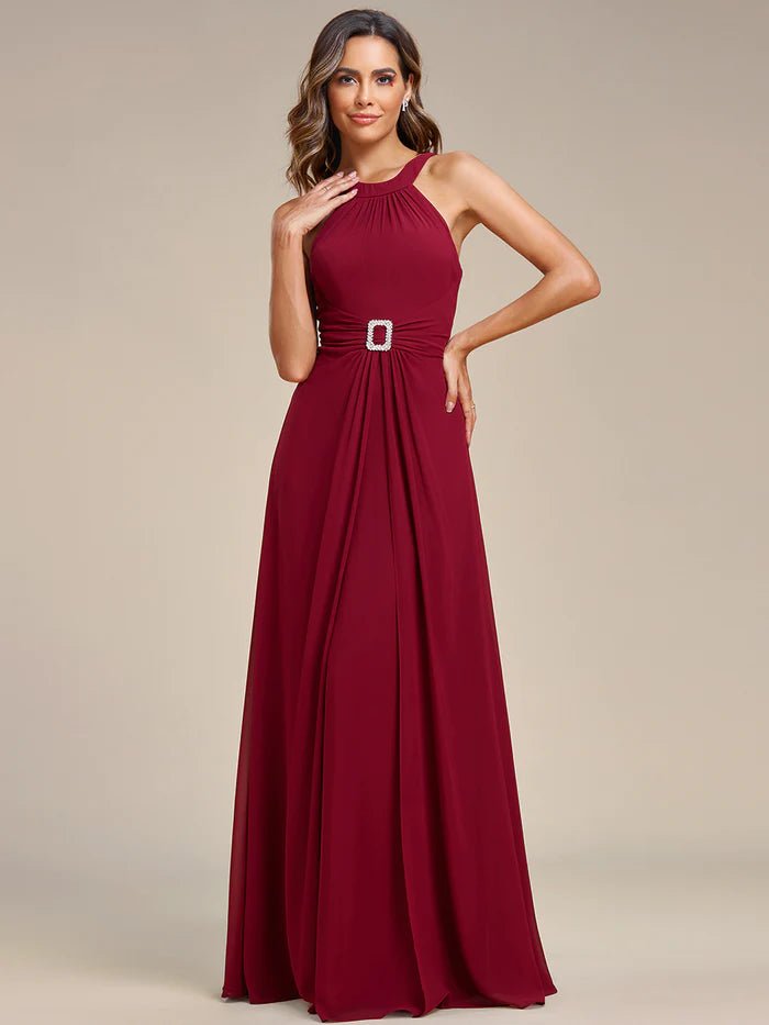 Backless Halter Neck Rhinestone Chiffon Evening Dress - CALABRO®