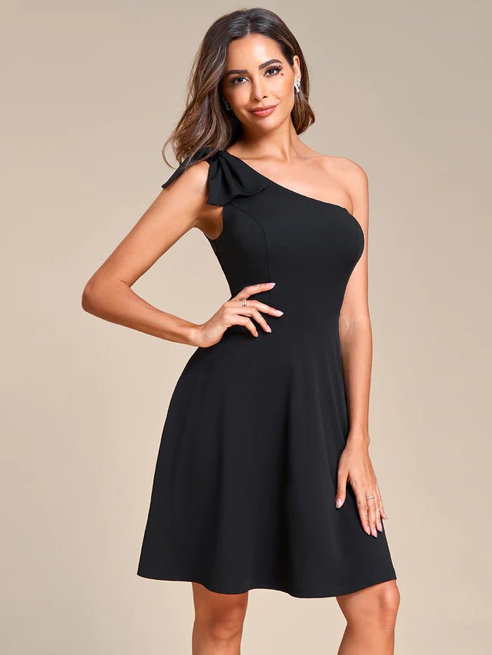 Bowknot Asymetrical One Shoulder Cocktail Dress - CALABRO®