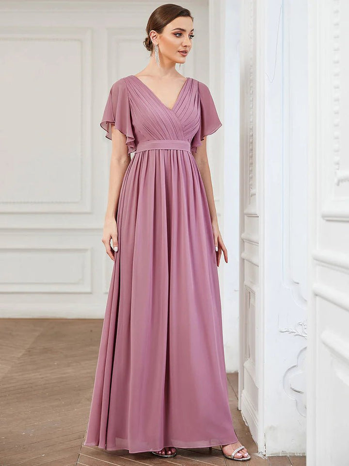 Butterfly Sleeve V-Neck Flowy Bridesmaid Dress - CALABRO®