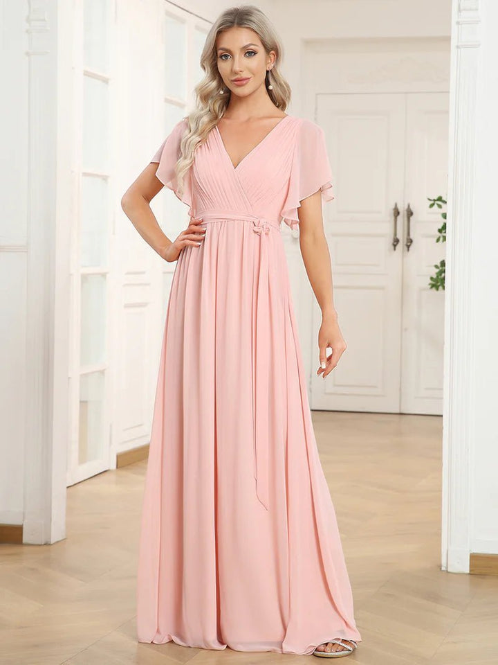 Butterfly Sleeve V-Neck Flowy Bridesmaid Dress - CALABRO®