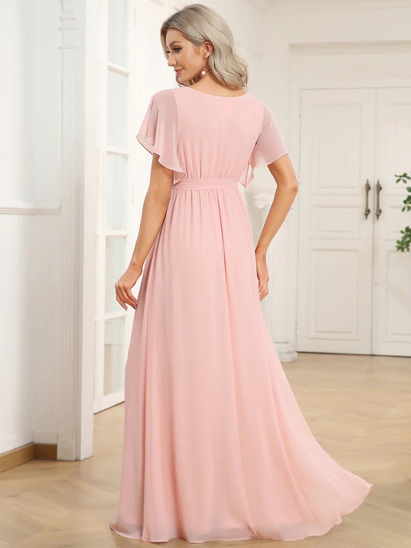 Butterfly Sleeve V-Neck Flowy Bridesmaid Dress - CALABRO®