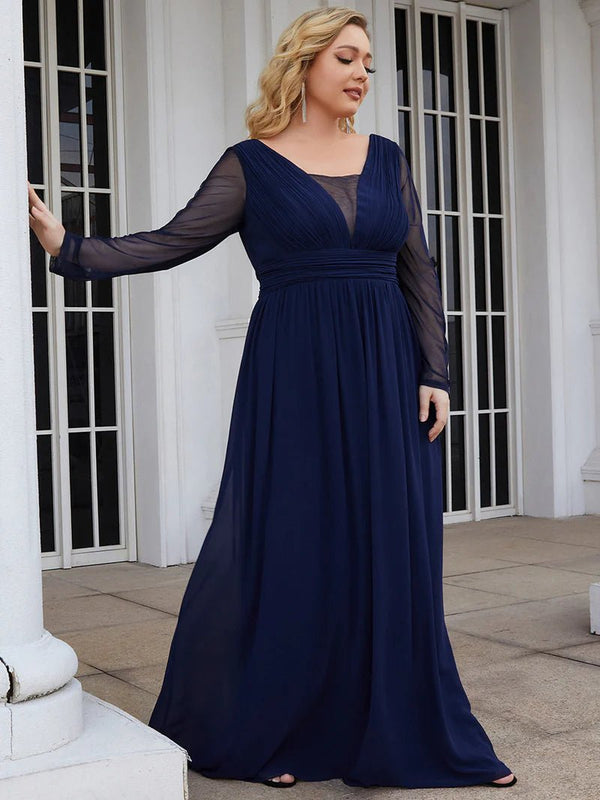 Chiffon Long Sleeve Flowy Mother of the Bride Dress - CALABRO® 