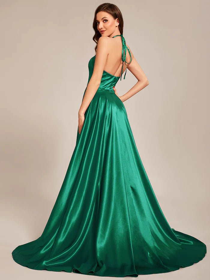 New sexy prom dress spaghetti strap bandage back deep v neck side split green clearance