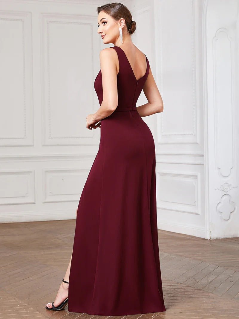 Deep V Neck Sleeveless A Line Evening Dresses with Split - CALABRO®