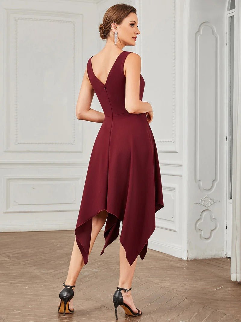 Deep V Neck Sleeveless Evening Dresses with Asymmetrical Hem - CALABRO®