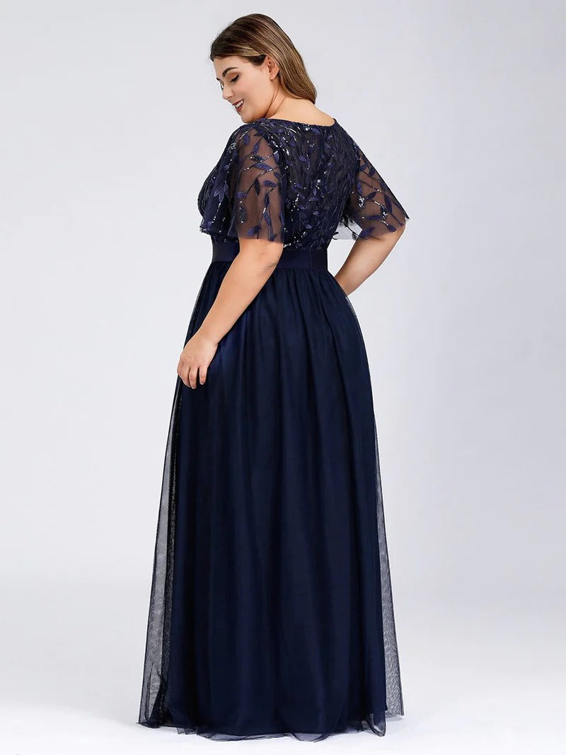 Sequin Print Plus Size Evening Dresses with Cap Sleeve - CALABRO®