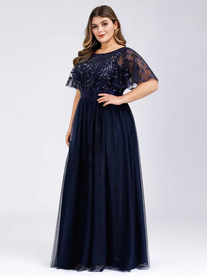 Sequin Print Plus Size Evening Dresses with Cap Sleeve - CALABRO®