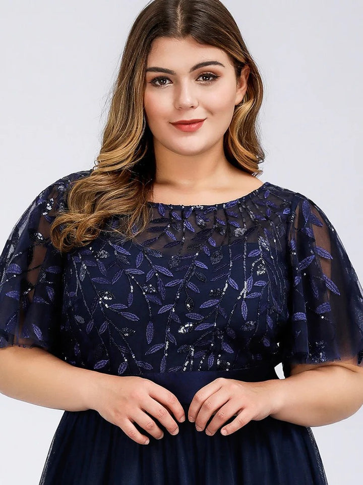 Sequin Print Plus Size Evening Dresses with Cap Sleeve - CALABRO®