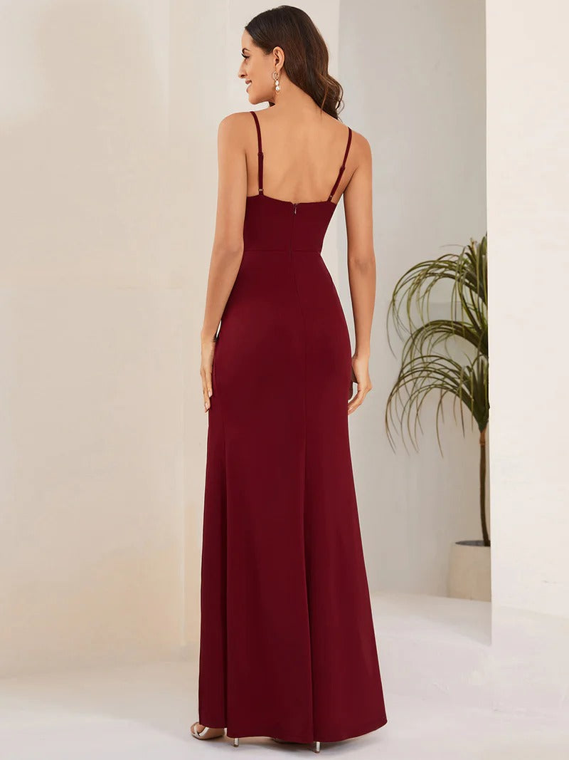 Spaghetti Straps Side Split Shiny Evening Dresses - CALABRO®