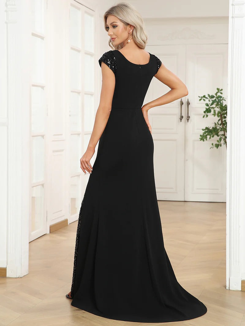 Sleeveless Deep V Neck Fishtail Floor Length Evening Dresses - CALABRO®