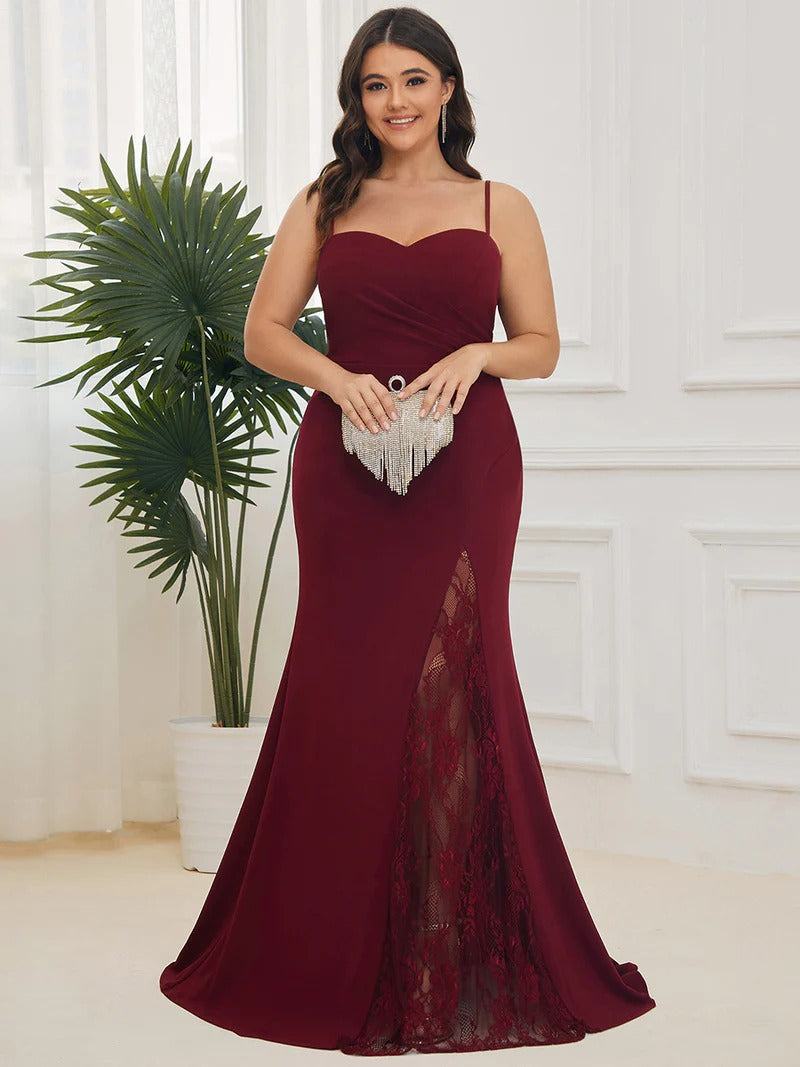 Plus Sexy Spaghetti Straps V Neck Fishtail Evening Dresses - CALABRO®