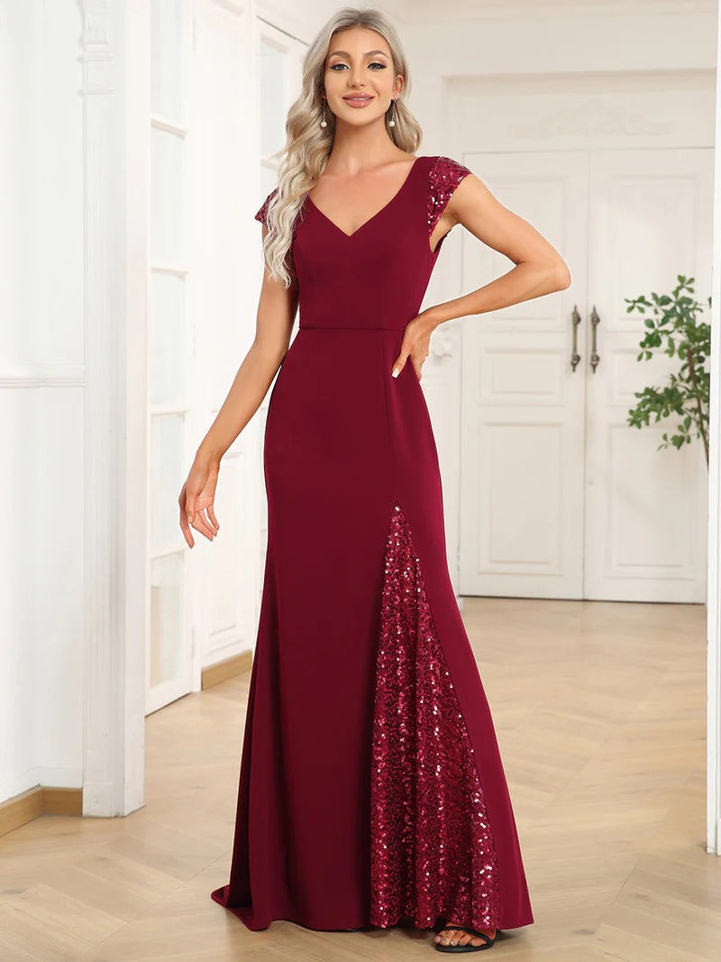 Sleeveless Deep V Neck Fishtail Floor Length Evening Dresses - CALABRO®