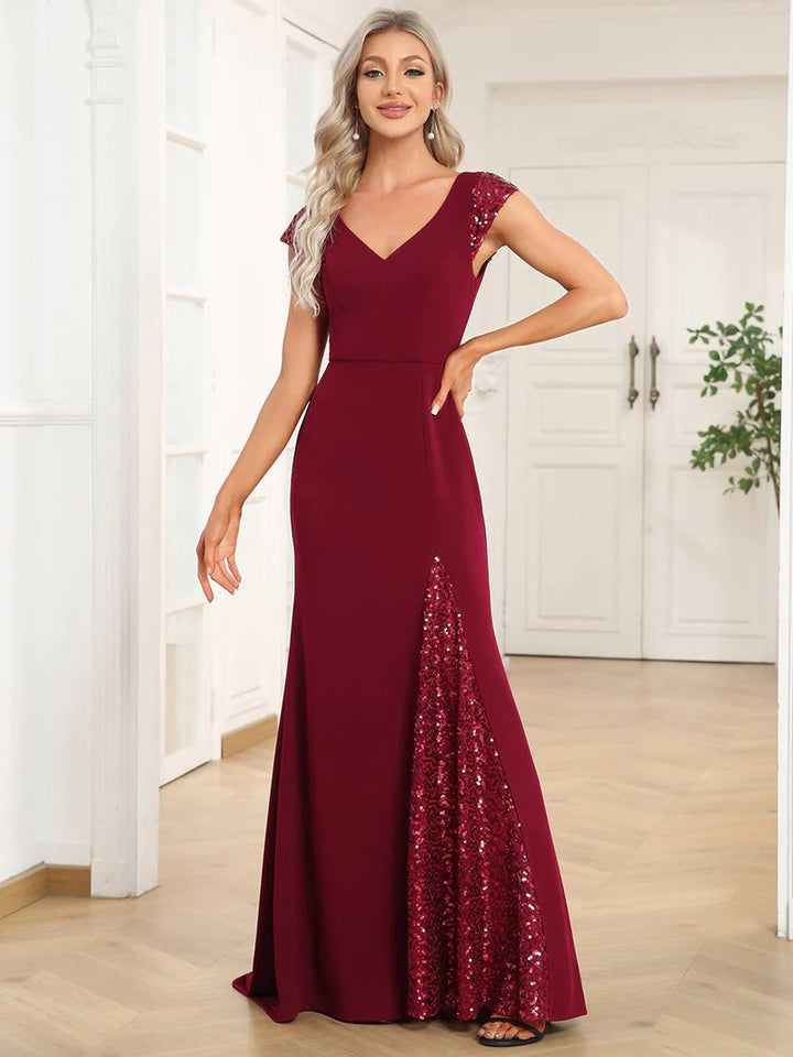 Sleeveless Deep V Neck Fishtail Floor Length Evening Dresses - CALABRO®