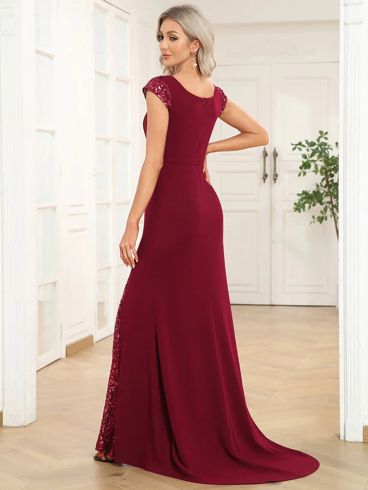 Sleeveless Deep V Neck Fishtail Floor Length Evening Dresses - CALABRO®