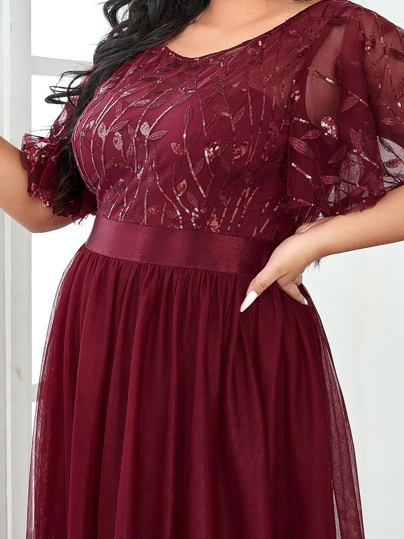 Sequin Print Plus Size Evening Dresses with Cap Sleeve - CALABRO®