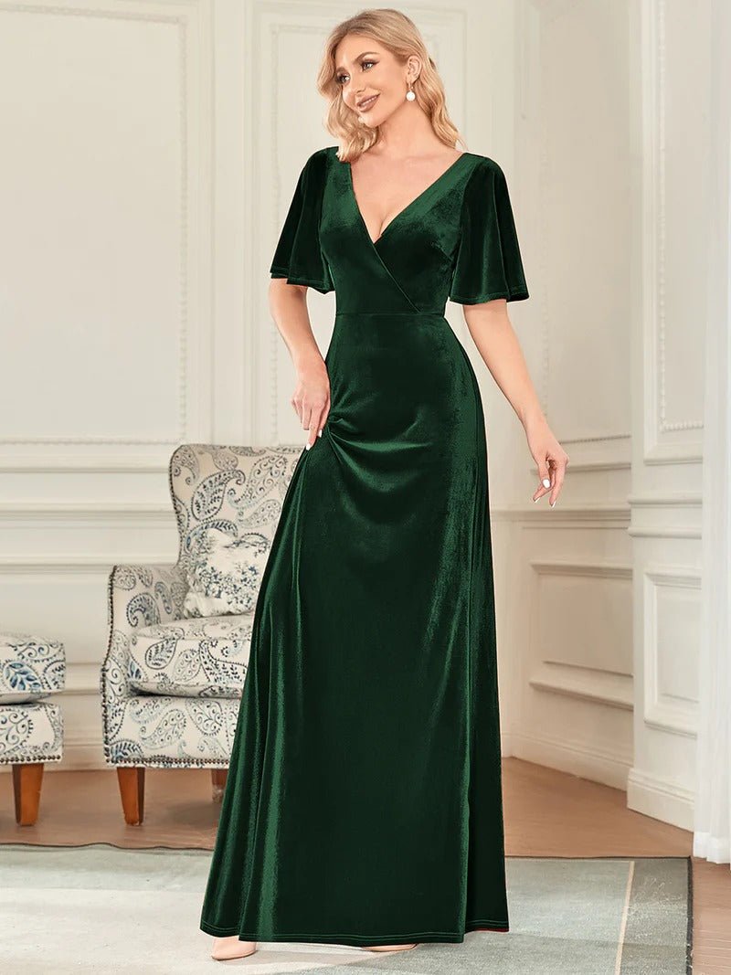 Elegant Double V Neck Velvet Party Dresses for Women - CALABRO®