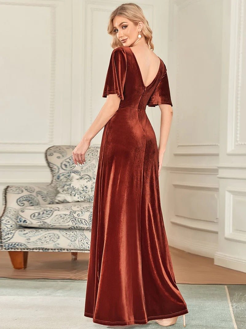 Elegant Double V Neck Velvet Party Dresses for Women - CALABRO®