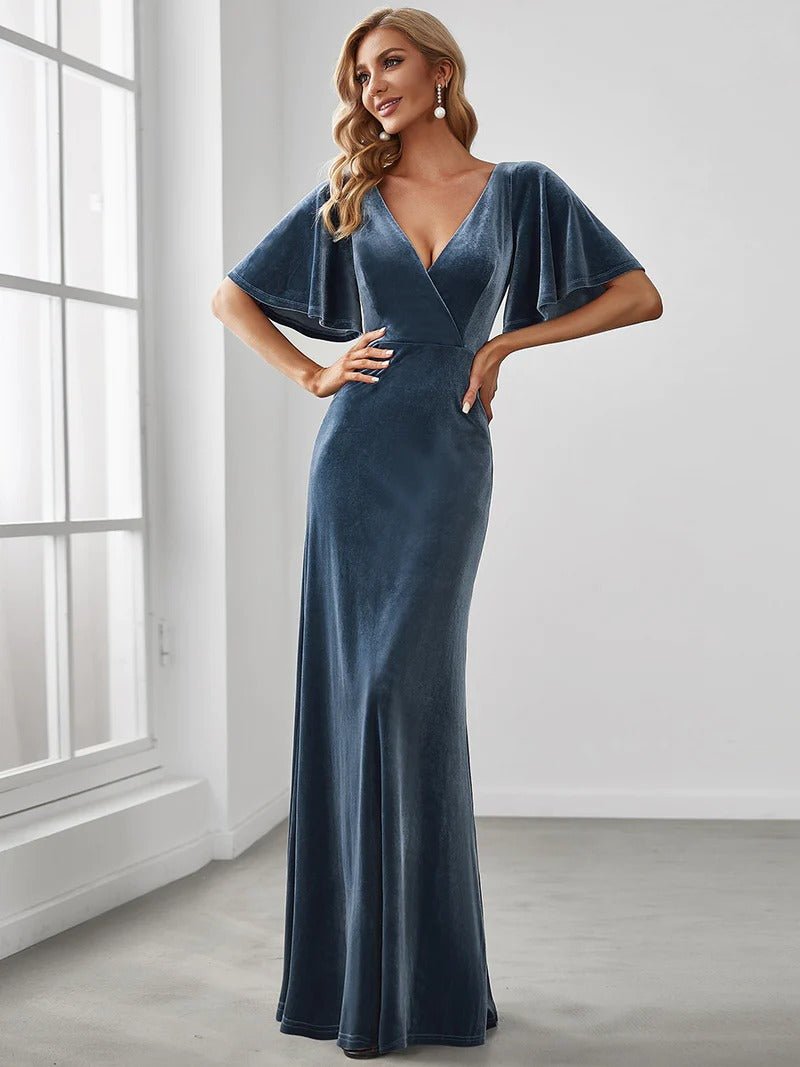 Elegant Double V Neck Velvet Party Dresses for Women - CALABRO®