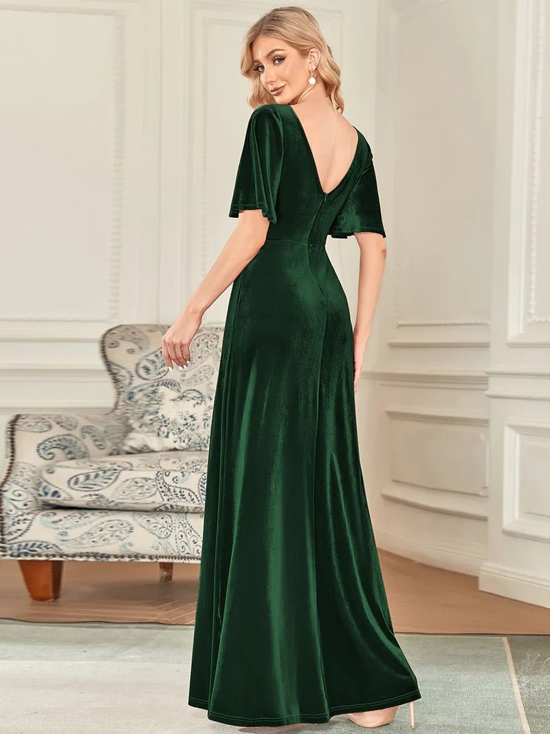 Elegant Double V Neck Velvet Party Dresses for Women - CALABRO®