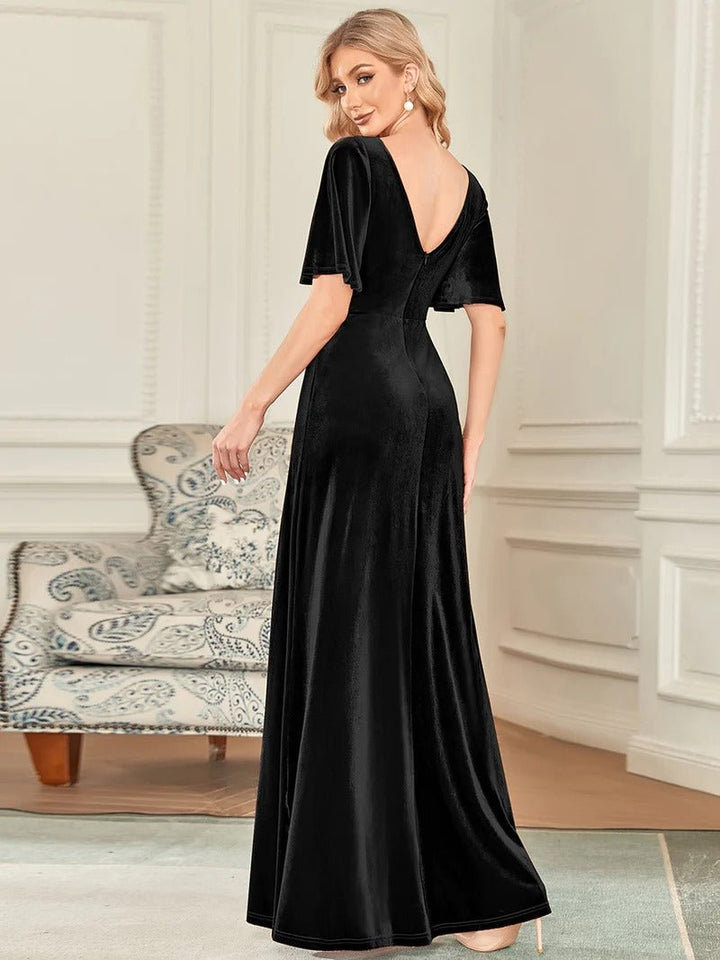 Elegant Double V Neck Velvet Party Dresses for Women - CALABRO®